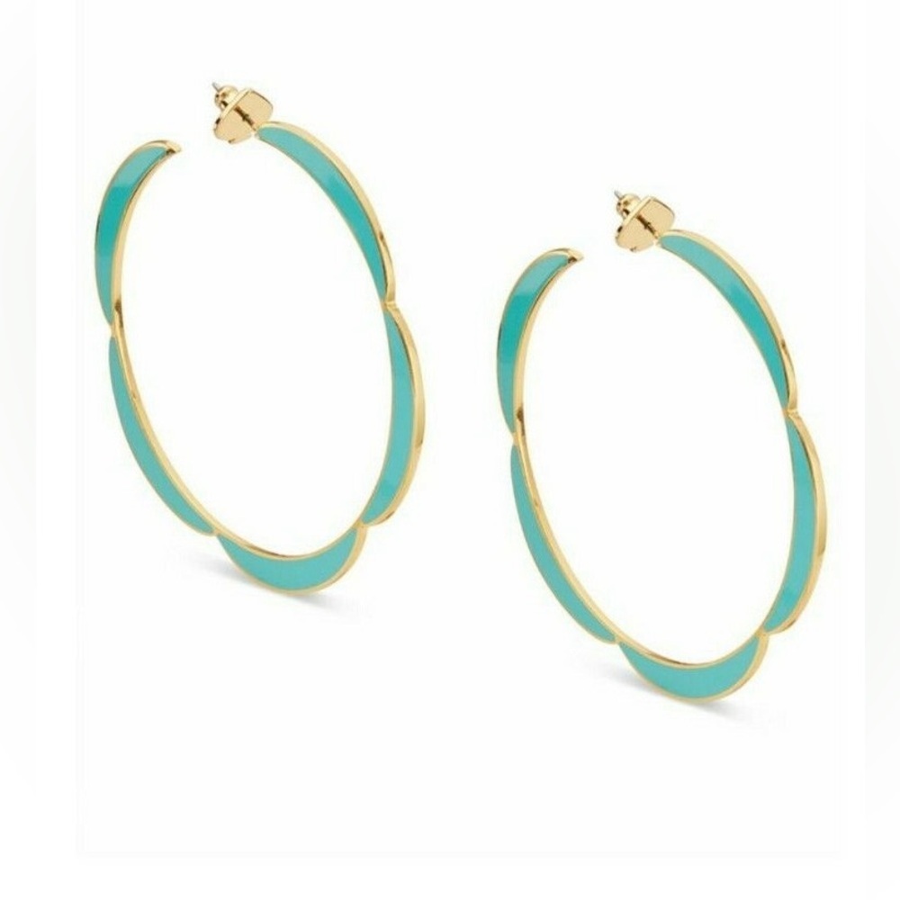 RARE Kate Spade NWT Sliced Scallop Enamel Large Hoop Earrings - Picture 2 of 15